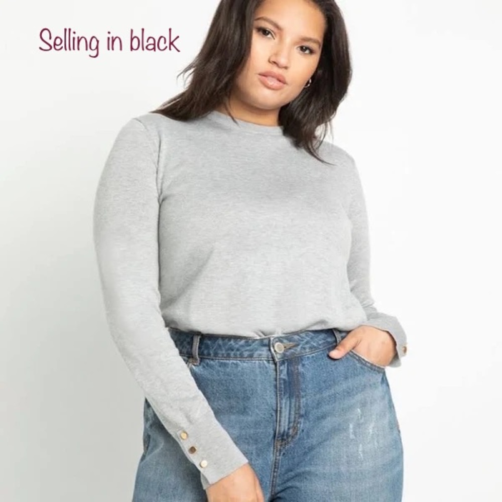 Eloquii Button Cuff Crewneck Sweater